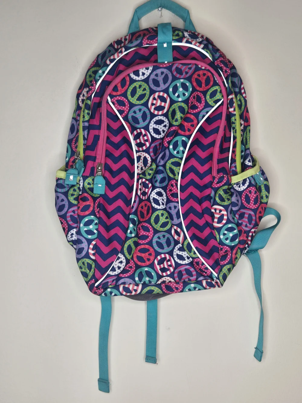 Garnet Hill Kids Peace Sign Chevron School Backpack Book Bag Like New